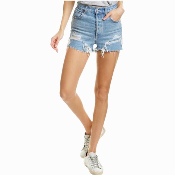 Levi's Ribcage Denim Cutoff Shorts 25 Tango Feels New NWT Distressed High Rise - Picture 1 of 7